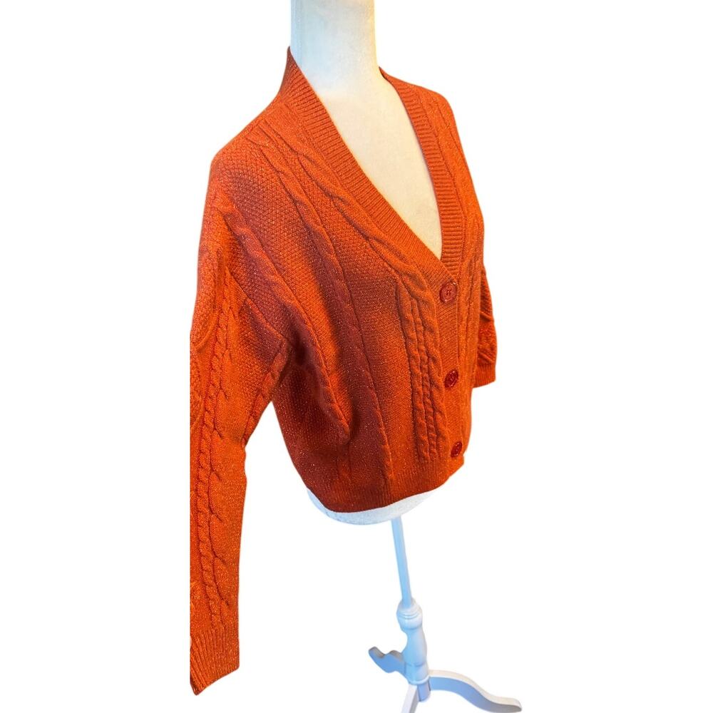 Taylor Swift “Life of a Showgirl” Cardigan Orange Sparkly Cable Knit XS/SM - Picture 3 of 8